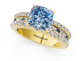 Yellow gold Fancy Blue Cushion  Solitaire Diamond with Pave and Channel Set Band_57