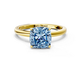 Yellow gold Fancy Blue Cushion  Solitaire Engagement Ring with Cathedral Band and Four-Prong Setting_21