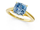 Yellow gold Fancy Blue Cushion  Solitaire Engagement Ring with Four-Prong Setting and Classic Band 2