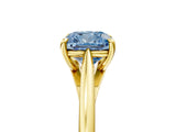 Yellow gold Fancy Blue Cushion  Solitaire Engagement Ring with Four-Prong Setting and Classic Band