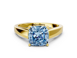 Yellow gold Fancy Blue Cushion  Solitaire Engagement Ring with Four-Prong Setting and Tapered Band_3
