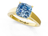 Yellow gold Fancy Blue Cushion  Solitaire Engagement Ring with Four-Prong Setting and Tapered Band_4