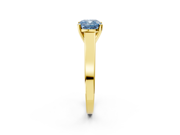Yellow gold Fancy Blue Cushion  Solitaire Engagement Ring with Four-Prong Setting and Tapered Band