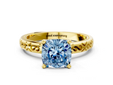 Yellow gold Fancy Blue Cushion  Solitaire Engagement Ring with Scrollwork Band and Four-Prong Setting_116