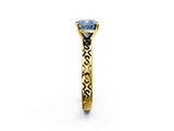 Yellow gold Fancy Blue Cushion  Solitaire Engagement Ring with Scrollwork Band and Four-Prong Setting_118