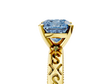 Yellow gold Fancy Blue Cushion  Solitaire Engagement Ring with Scrollwork Band and Four-Prong Setting_121