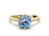 Yellow gold Fancy Blue Cushion  Solitaire Engagement Ring with Six-Prong Setting and Classic Band 1
