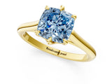 Yellow gold Fancy Blue Cushion  Solitaire Engagement Ring with Six-Prong Setting and Classic Band 2