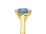 Yellow gold Fancy Blue Cushion  Solitaire Engagement Ring with Six-Prong Setting and Classic Band