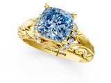 Yellow gold Fancy Blue Cushion  Solitaire Filigree Engagement Ring with Halo and Prong Setting_57