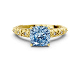 Yellow gold Fancy Blue Cushion  Solitaire Floral Milgrain Engagement Ring_31