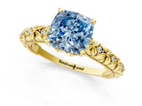 Yellow gold Fancy Blue Cushion  Solitaire Floral Milgrain Engagement Ring_32
