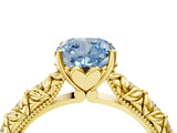 Yellow gold Fancy Blue Cushion  Solitaire Floral Milgrain Engagement Ring_35