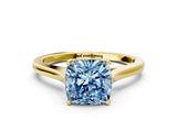 Yellow gold Fancy Blue Cushion  Solitaire Heart Prong Engagement Ring with Tapered Band_55