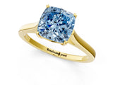 Yellow gold Fancy Blue Cushion  Solitaire Heart Prong Engagement Ring with Tapered Band_56