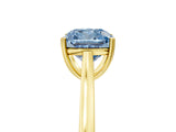 Yellow gold Fancy Blue Cushion  Solitaire Heart Prong Engagement Ring with Tapered Band_60