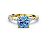 Yellow gold Fancy Blue Cushion  Solitaire Marquise Side Stone Prong Setting Ring_44