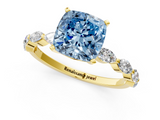 Yellow gold Fancy Blue Cushion  Solitaire Marquise Side Stone Prong Setting Ring_45