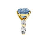 Yellow gold Fancy Blue Cushion  Solitaire Marquise Side Stone Prong Setting Ring_49