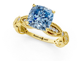 Yellow gold Fancy Blue Cushion  Solitaire Milgrain Diamond Engagement Ring with Bezel and Marquise Band_67