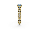 Yellow gold Fancy Blue Cushion  Solitaire Milgrain Diamond Engagement Ring with Bezel and Marquise Band_68