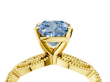 Yellow gold Fancy Blue Cushion  Solitaire Milgrain Diamond Engagement Ring with Bezel and Marquise Band_70