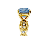 Yellow gold Fancy Blue Cushion  Solitaire Milgrain Diamond Engagement Ring with Bezel and Marquise Band_71