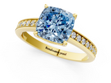 Yellow gold Fancy Blue Cushion  Solitaire Pavé Band Prong Setting Ring_22