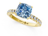 Yellow gold Fancy Blue Cushion  Solitaire Pavé Band with Four-Prong Setting_152