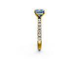 Yellow gold Fancy Blue Cushion  Solitaire Pavé Band with Four-Prong Setting_153