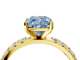 Yellow gold Fancy Blue Cushion  Solitaire Pavé Band with Four-Prong Setting_155