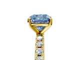 Yellow gold Fancy Blue Cushion  Solitaire Pavé Band with Four-Prong Setting_156