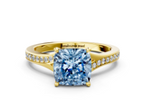 Yellow gold Fancy Blue Cushion  Solitaire Pavé Band with Four-Prong Setting_28