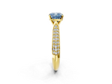 Yellow gold Fancy Blue Cushion  Solitaire Pavé Diamond Engagement Ring with Four-Prong Setting_140