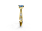 Yellow gold Fancy Blue Cushion  Solitaire Pavé Diamond Engagement Ring with Four-Prong Setting_141