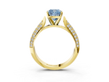 Yellow gold Fancy Blue Cushion  Solitaire Pavé Diamond Engagement Ring with Four-Prong Setting_142