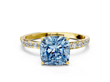 Yellow gold Fancy Blue Cushion  Solitaire Pavé Diamond Engagement Ring with Four-Prong Setting_45