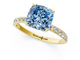 Yellow gold Fancy Blue Cushion  Solitaire Pavé Diamond Engagement Ring with Four-Prong Setting_46