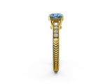 Yellow gold Fancy Blue Cushion  Solitaire Pavé Diamond Milgrain Engagement Ring with Four-Prong Setting_5