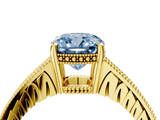 Yellow gold Fancy Blue Cushion  Solitaire Pavé Diamond Milgrain Engagement Ring with Four-Prong Setting_7