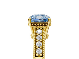 Yellow gold Fancy Blue Cushion  Solitaire Pavé Diamond Milgrain Engagement Ring with Four-Prong Setting_8