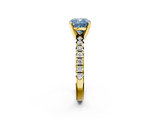 Yellow gold Fancy Blue Cushion  Solitaire Pave Diamond Engagement Ring with Four-Prong Setting_349