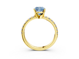 Yellow gold Fancy Blue Cushion  Solitaire Pave Diamond Engagement Ring with Four-Prong Setting_350