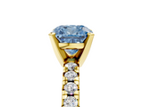 Yellow gold Fancy Blue Cushion  Solitaire Pave Diamond Engagement Ring with Four-Prong Setting_352