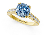Yellow gold Fancy Blue Cushion  Solitaire Pave Diamond Engagement Ring with Prong Setting_21