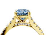 Yellow gold Fancy Blue Cushion  Solitaire Pave Diamond Engagement Ring with Prong Setting_24