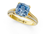 Yellow gold Fancy Blue Cushion  Solitaire Pave Split Shank Engagement Ring with Six-Prong Setting_38