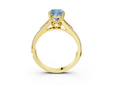 Yellow gold Fancy Blue Cushion  Solitaire Pave Split Shank Engagement Ring with Six-Prong Setting_40
