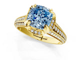 Yellow gold Fancy Blue Cushion  Solitaire Pave Split Shank Ring with Four-Prong Setting_82