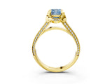 Yellow gold Fancy Blue Cushion  Solitaire Pave Split Shank Ring with Four-Prong Setting_84